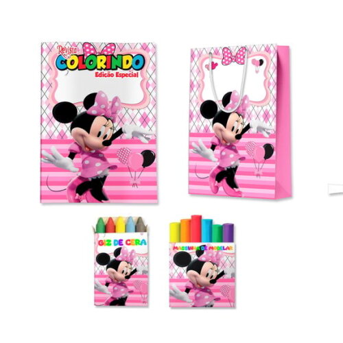 Kit Colorir com Massinha e Sacola Minnie Rosa | Lembrancinha Festa Infantil