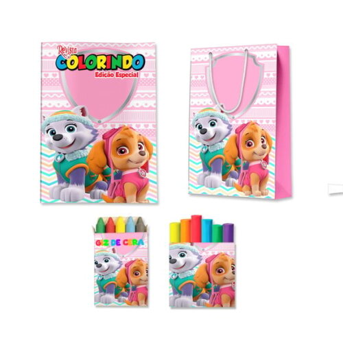 Kit Colorir com Massinha e Sacola Patrulha Canina Rosa | Lembrancinha Festa Infantil