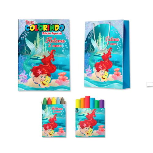Kit Colorir com Massinha e Sacola Pequena Sereia Ariel | Lembrancinha Festa Infantil
