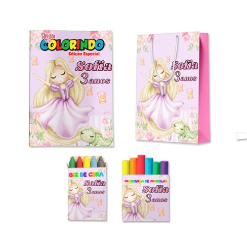 Kit Colorir com Massinha e Sacola Rapunzel Enrolados | Lembrancinha Festa Infantil