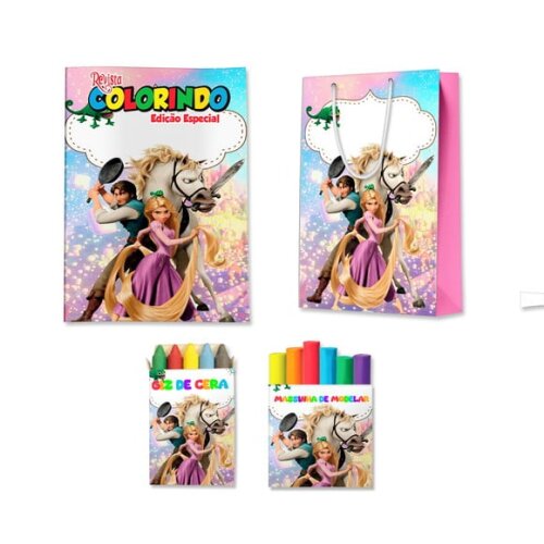 Kit Colorir com Massinha e Sacola Rapunzel Enrolados | Lembrancinha Festa Infantil