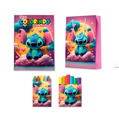 Kit Colorir com Massinha e Sacola Stitch | Lembrancinha Festa Infantil