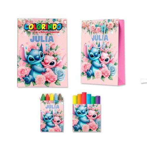 Kit Colorir com Massinha e Sacola Stitch e Angel | Lembrancinha Festa Infantil