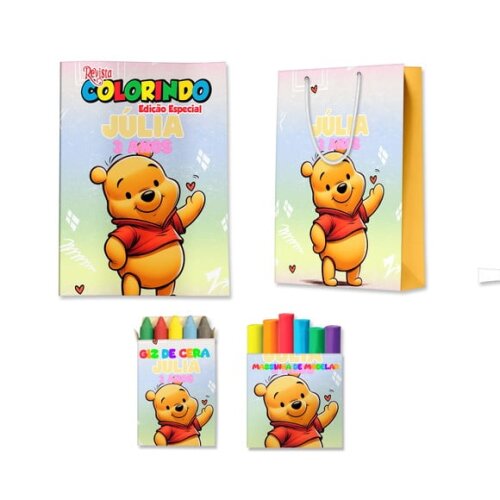 Kit Colorir com Massinha e Sacola Ursinho Pooh | Lembrancinha Festa Infantil