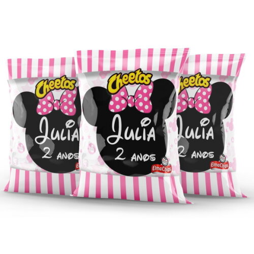 Salgadinho Personalizado Minnie Rosa | Cheetos ou Fandangos