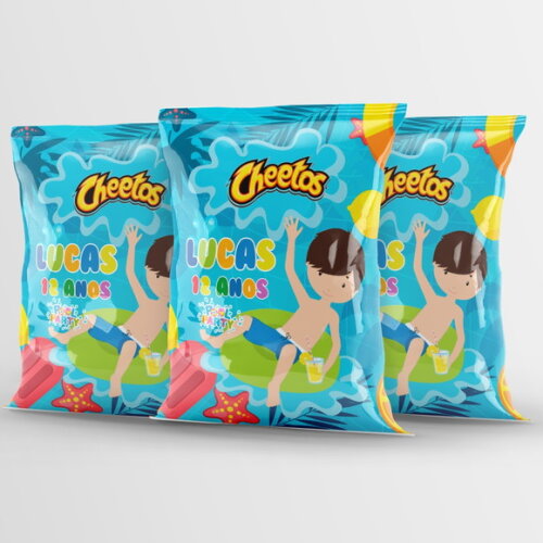 Salgadinho Personalizado Pool Party Menino | Cheetos ou Fandangos