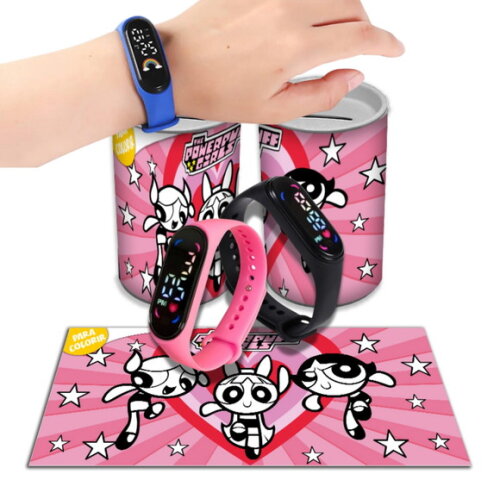 Kit Relógio e Cofrinho Personalizado Meninas Super Poderosas | Lembrancinha Infantil