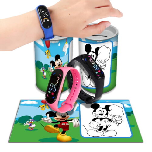 Kit Relógio e Cofrinho Personalizado Mickey | Lembrancinha Infantil