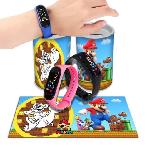 Kit Relógio e Cofrinho Personalizado Super Mario | Lembrancinha Infantil