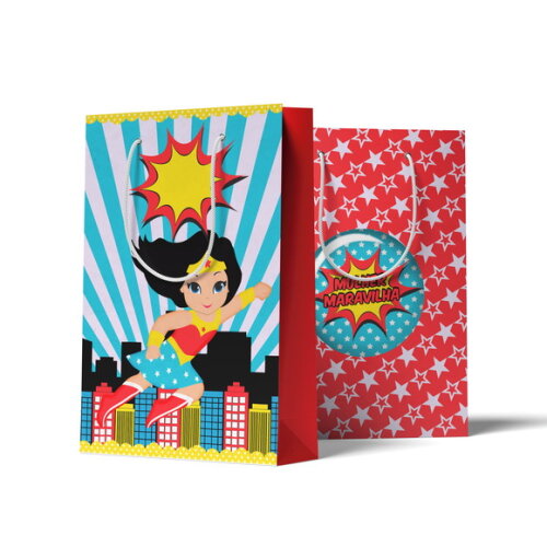 Sacolinha Personalizada G Mulher Maravilha | Lembrancinha Festa Infantil