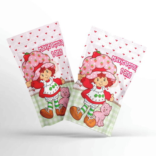 Saquinho Metalizado Personalizado Moranguinho | G 12 x 20 cm | Lembrancinha Infantil