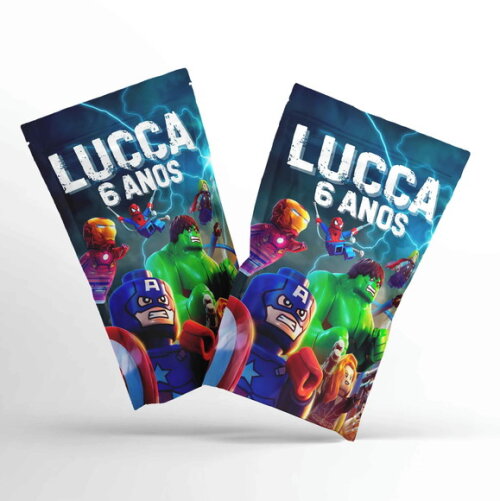 Saquinho Metalizado Personalizado Vingadores | G 12 x 20 cm | Lembrancinha Infantil
