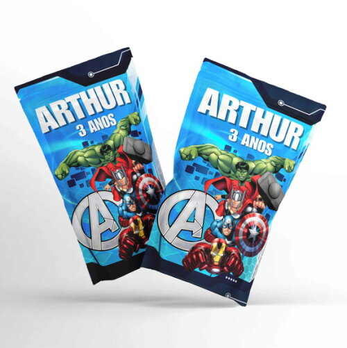 Saquinho Metalizado Personalizado Vingadores | G 12 x 20 cm | Lembrancinha Infantil