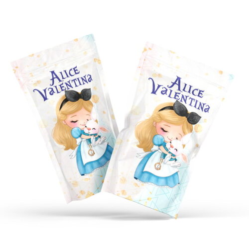 Saquinho Metalizado Personalizado Saquinho Zip Lock Alice no País das Maravilhas | G 12 X20 cm | Lembrancinha Infantil