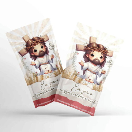 Saquinho Metalizado Personalizado Saquinho Zip Metalizado Páscoa Cristã Jesus G 12 X20 cm | Lembrancinha Infantil