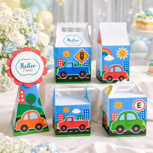 Kit 40 Caixinhas Personalizadas Carrinho | Lembrancinha Festa Infantil