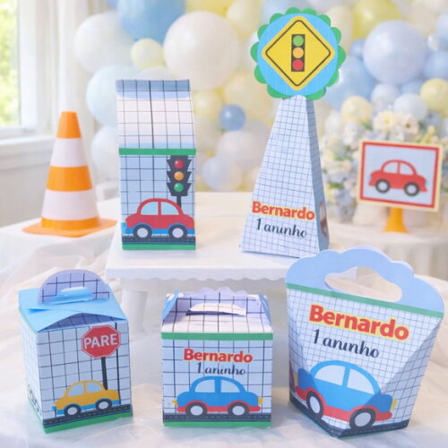 Kit 40 Caixinhas Personalizadas Carros Meio de Transporte Brinquedos Menino | Lembrancinha Festa Infantil