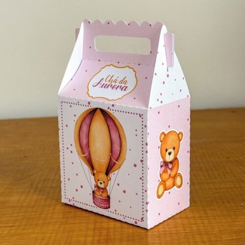 Kit Festa 20 Caixinhas Personalizadas Chá de Bebê Ursinha Rosa 