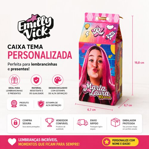Caixa Milk Emilly Vick Os Rosas Personalizada Lembrancinha Festa Pegue e Monte