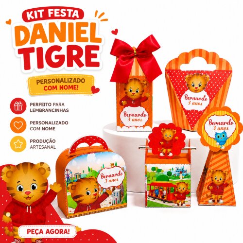 Kit Pegue e Monte Daniel Tigre Personalizado com Nome | Decoração Festa Infantil | Lembrancinhas Premium