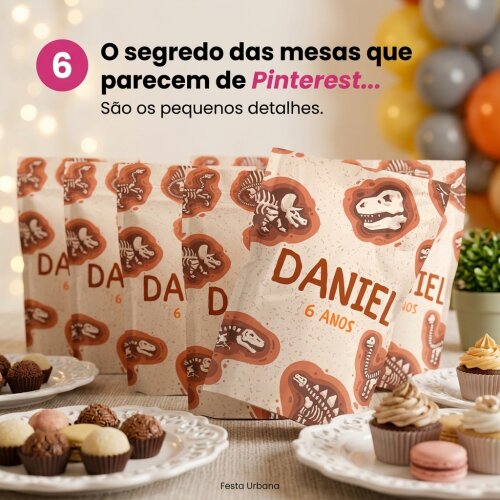 Saquinho Metalizado Personalizado Dinossauros| Lembrancinha Festa