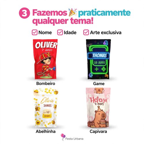 Saquinho Metalizado Personalizado Unicórnio kawaii| Lembrancinha