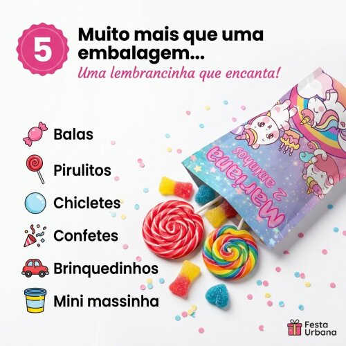 Saquinho Metalizado Personalizado Unicórnio kawaii| Lembrancinha