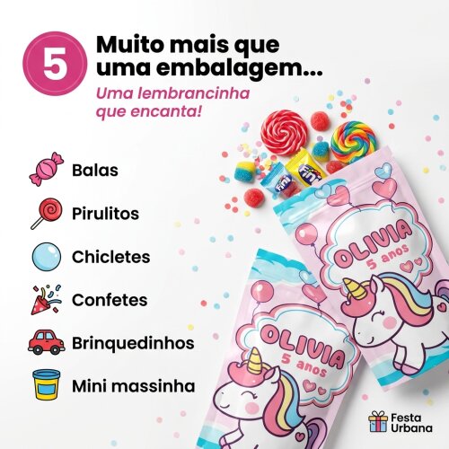 Saquinho Metalizado Personalizado Unicórnio Aquarela