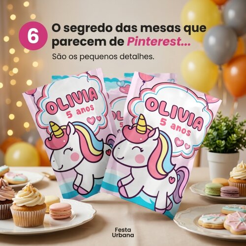 Saquinho Metalizado Personalizado Unicórnio Aquarela
