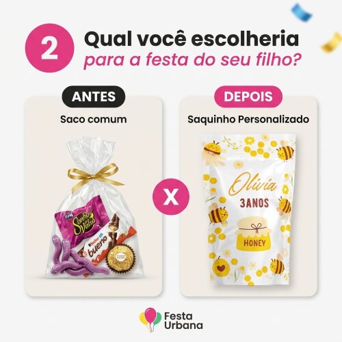 Saquinho Metalizado Personalizado abelhinha| Lembrancinha Festa