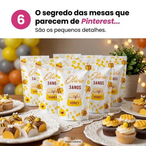 Saquinho Metalizado Personalizado abelhinha| Lembrancinha Festa