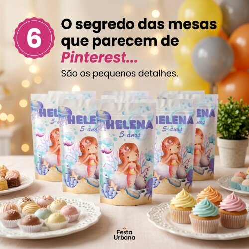 Saquinho Metalizado Personalizado Sereia| Lembrancinha Festa