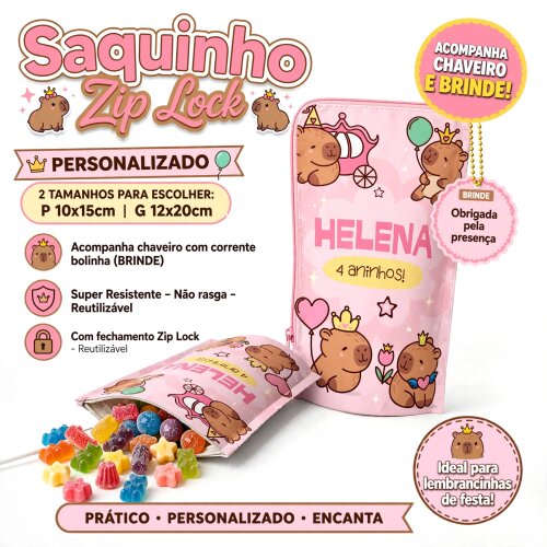 Saquinho Metalizado Personalizado Capivara Cute| Lembrancinha Festa Infantil