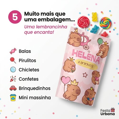 Saquinho Metalizado Personalizado Capivara Cute| Lembrancinha