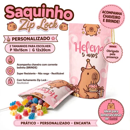 Saquinho Metalizado Personalizado Capivara | Lembrancinha Festa Infantil