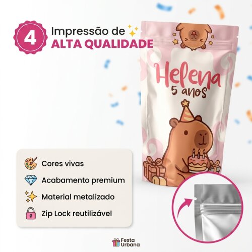 Saquinho Metalizado Personalizado Capivara | Lembrancinha Festa I