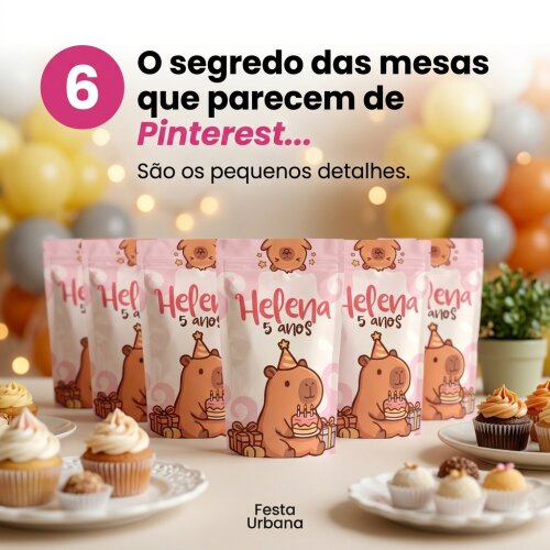 Saquinho Metalizado Personalizado Capivara | Lembrancinha Festa I