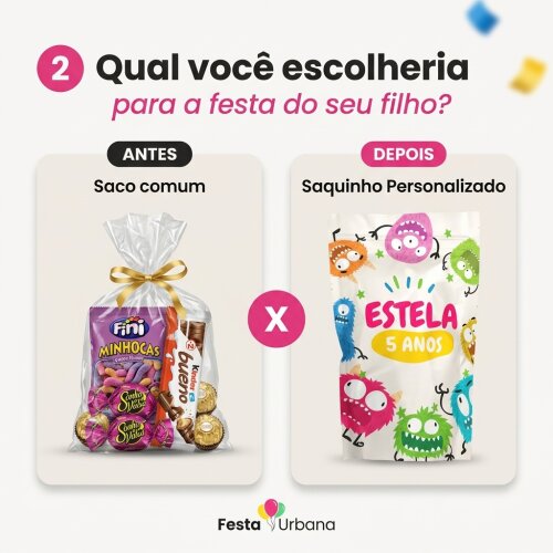 Saquinho Metalizado Personalizado Monstrinhos| Lembrancinha Festa