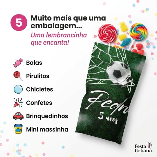 Saquinho Metalizado Personalizado Futebol| Lembrancinha Festa
