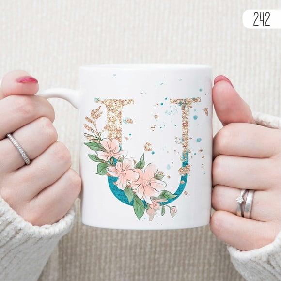 Canecas de Porcelana Alfabeto com Floral Personalizada
