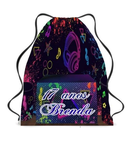 25 Bolsinha Sacochila Mochila Balada Neon Aniversário