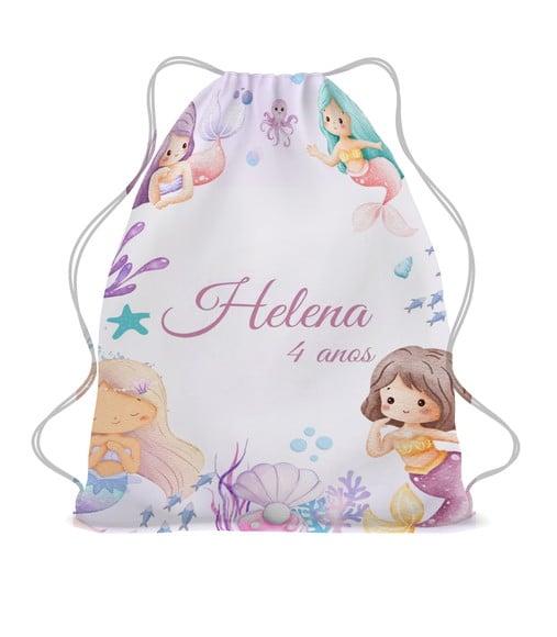 30 Bolsinha Sacochila Mochila Sereia - Aniversário Sereia