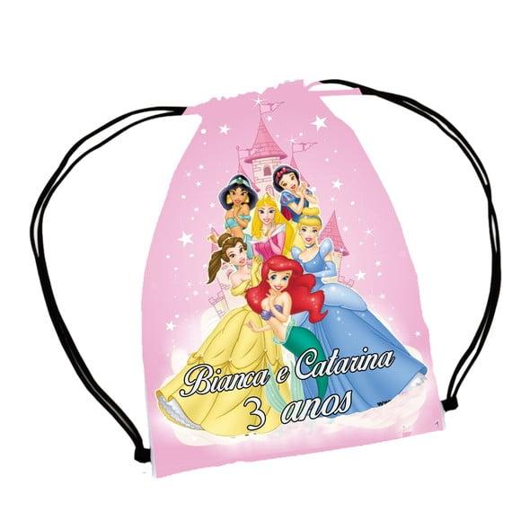 50 Bolsinha Sacochila Mochila Princesa Disney Personalizada