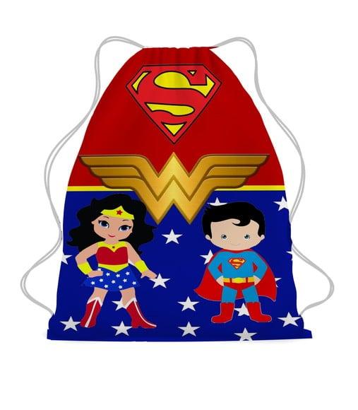 50 Mochila Sacochila Mochilinha Mulher Maraviha e Super Man