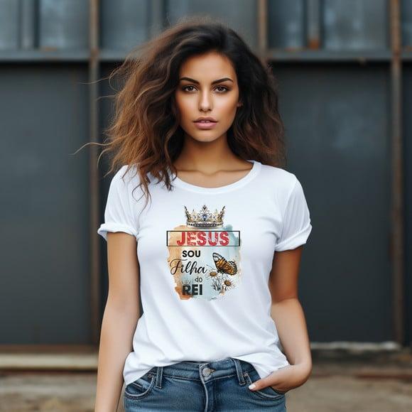 Camiseta Religiosa - Sou Filha do Rei-flores