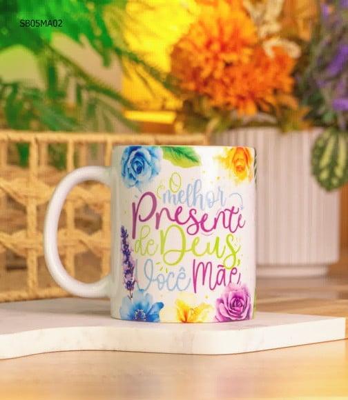 Caneca de Porcelana Dia das Mães Presente com Frase