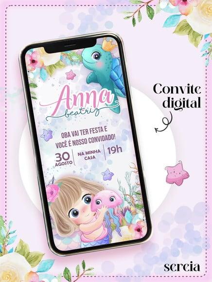 Convite Digital Infantil Personalizado Sereia