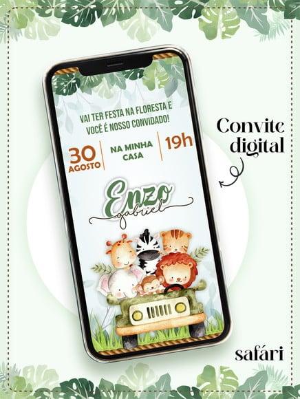 Convite Digital Infantil Personalizado Safari