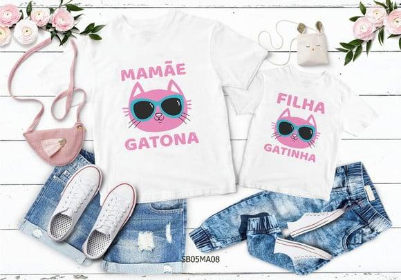 Kit 2 Camisetas Dia das Mães Personalizada - Mãe Gatona