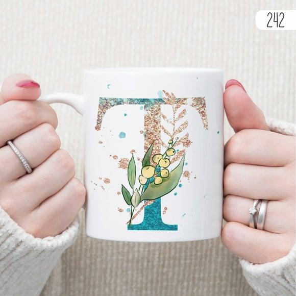 Kit 2 Canecas de Porcelana Alfabeto com Floral Personalizada